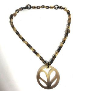 HERMES Accessories Heart Horn Pendant Chain Necklace Buffalo horn Brown